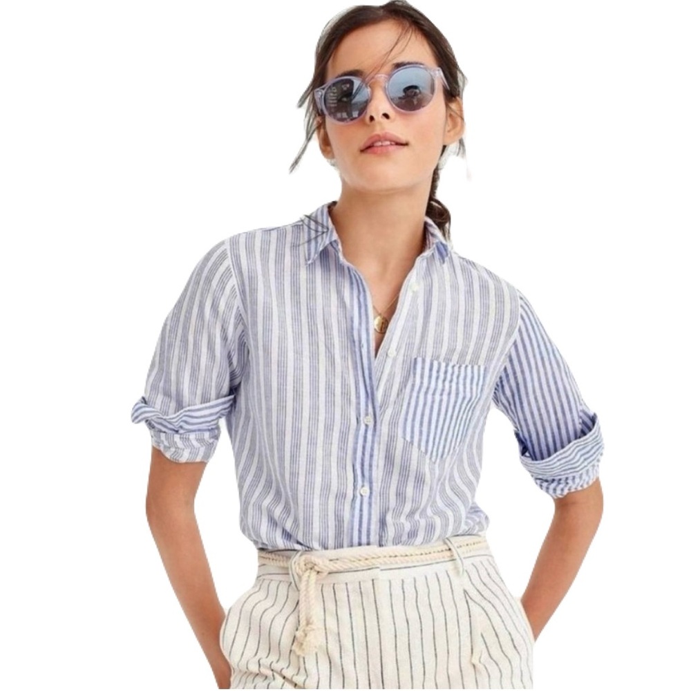 Women’s J. Crew Relaxed Striped Linen Button Down Boy Shirt
